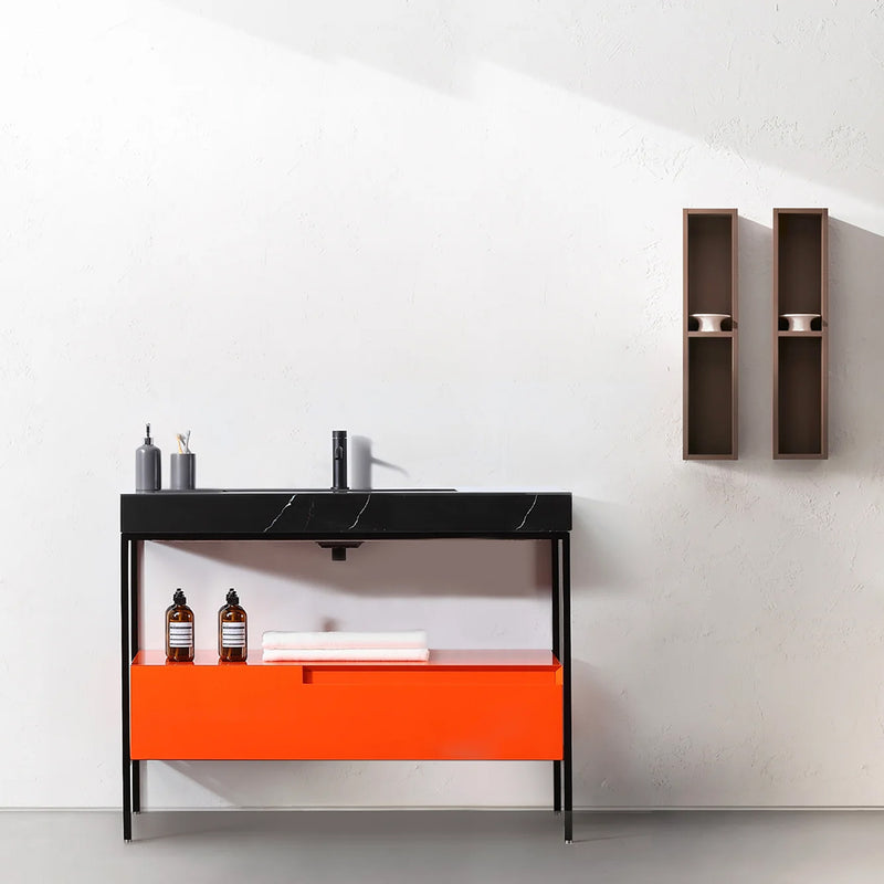 Texel 1 Drawer And 1 Open Shelf Bathroom Vanity with Quartz Sink - Floor Mount - 42" Wood/Metal/Red Amber/Black