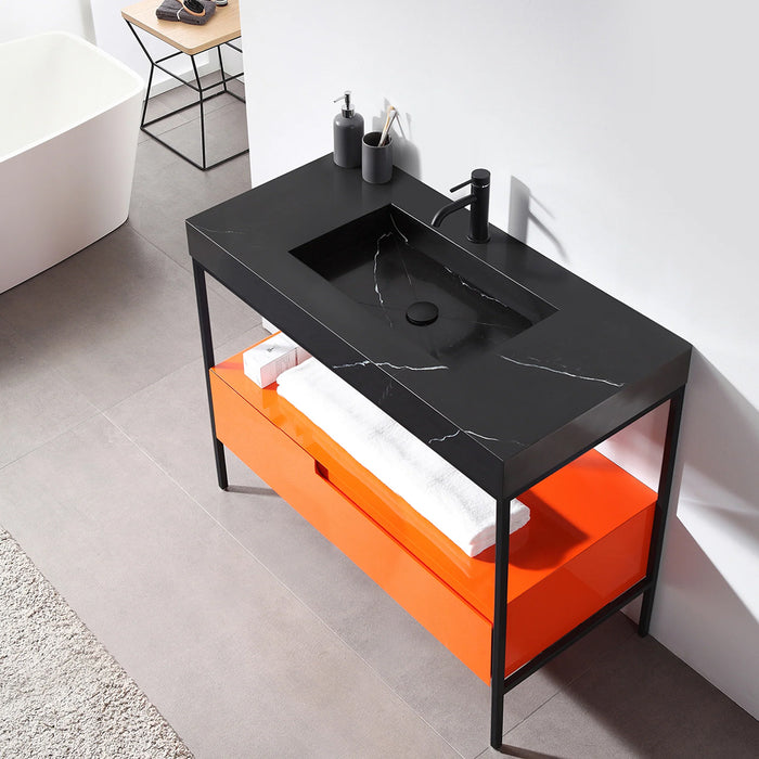 Texel 1 Drawer And 1 Open Shelf Bathroom Vanity with Quartz Sink - Floor Mount - 42" Wood/Metal/Red Amber/Black