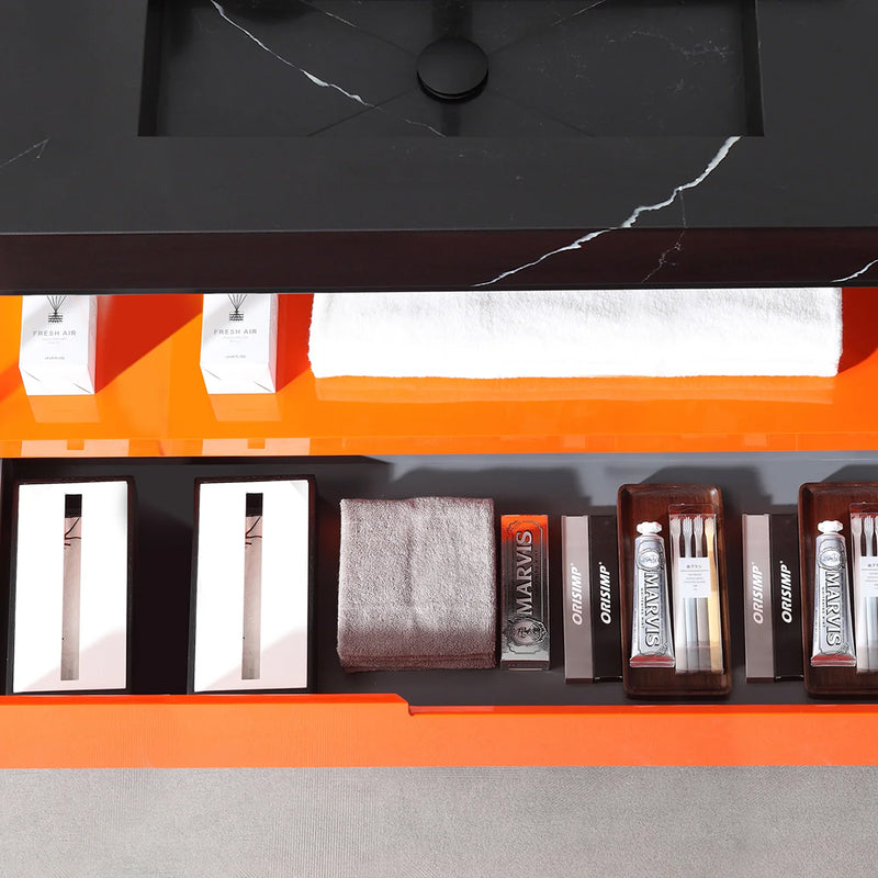 Texel 1 Drawer And 1 Open Shelf Bathroom Vanity with Quartz Sink - Floor Mount - 42" Wood/Metal/Red Amber/Black