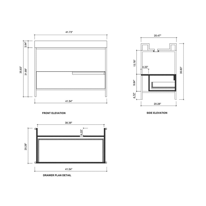 Texel 1 Drawer And 1 Open Shelf Bathroom Vanity with Quartz Sink - Floor Mount - 42" Wood/Metal/Red Amber/Black