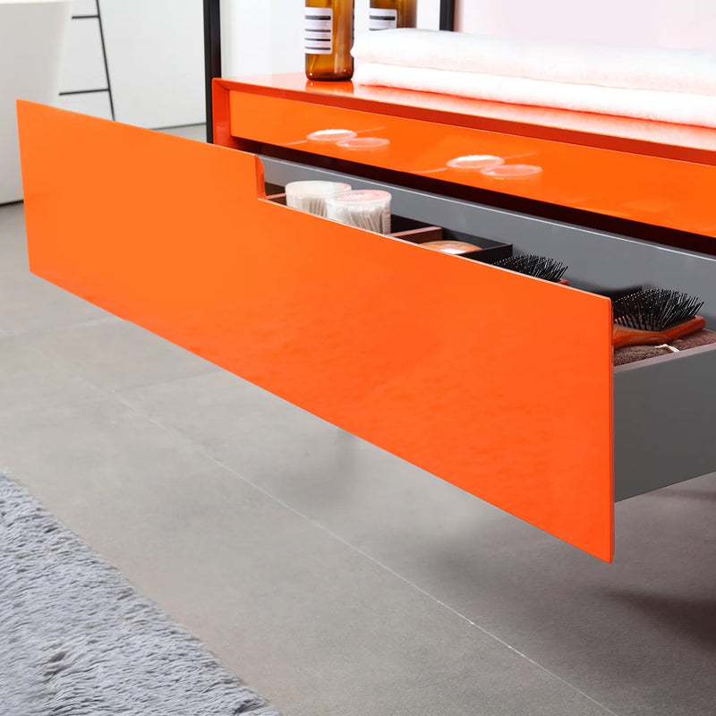 Texel 1 Drawer And 1 Open Shelf Bathroom Vanity with Quartz Sink - Floor Mount - 42" Wood/Metal/Red Amber/Black