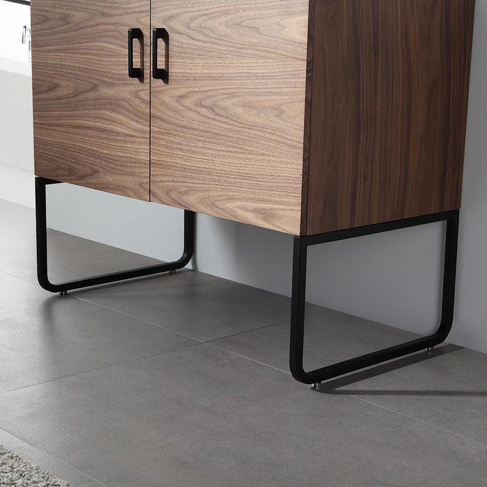 Veemon 2 Doors Bathroom Vanity with Quartz Sink - Floor Mount - 36" Wood/Metal/Walnut/Black