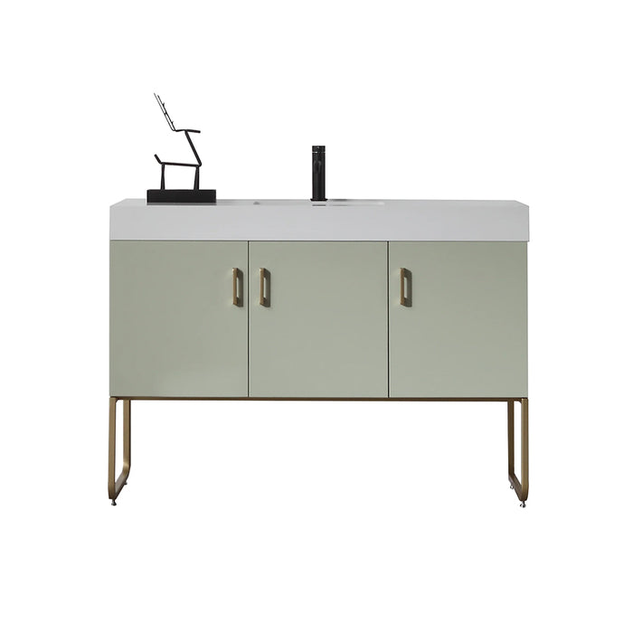 Veemon 3 Doors Bathroom Vanity with Quartz Sink - Floor Mount - 48" Wood/Metal/Pine/Gold