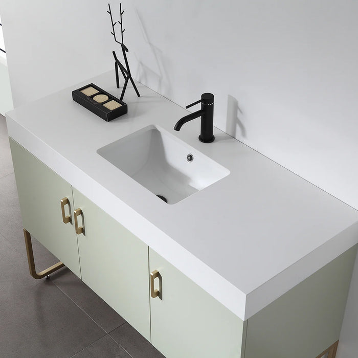 Veemon 3 Doors Bathroom Vanity with Quartz Sink - Floor Mount - 48" Wood/Metal/Pine/Gold