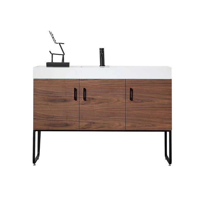 Veemon 3 Doors Bathroom Vanity with Quartz Sink - Floor Mount - 48" Wood/Metal/Walnut/Black