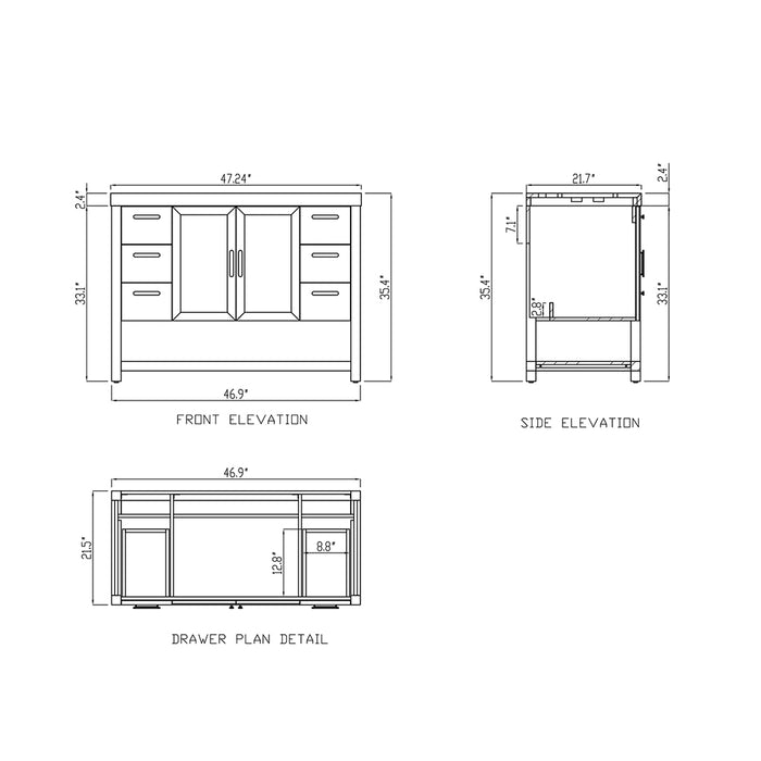 Winchester 6 Drawers And 2 Doors Bathroom Vanity with Black Quartz Sink - Floor Mount - 48" Wood/Pecan Oak