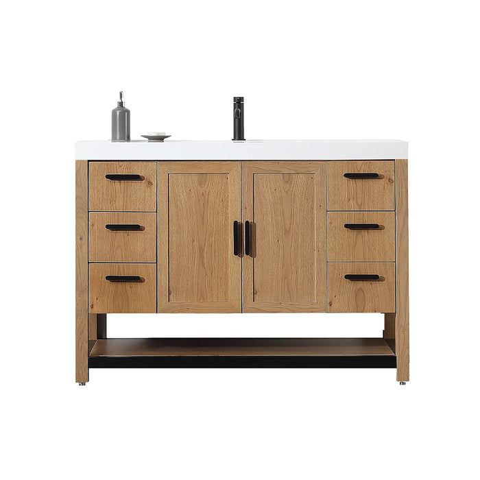 Winchester 6 Drawers And 2 Doors Bathroom Vanity with White Quartz Sink - Floor Mount - 48" Wood/Pecan Oak