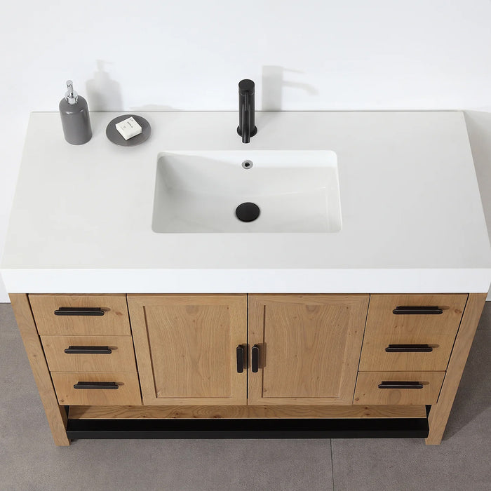 Winchester 6 Drawers And 2 Doors Bathroom Vanity with White Quartz Sink - Floor Mount - 48" Wood/Pecan Oak