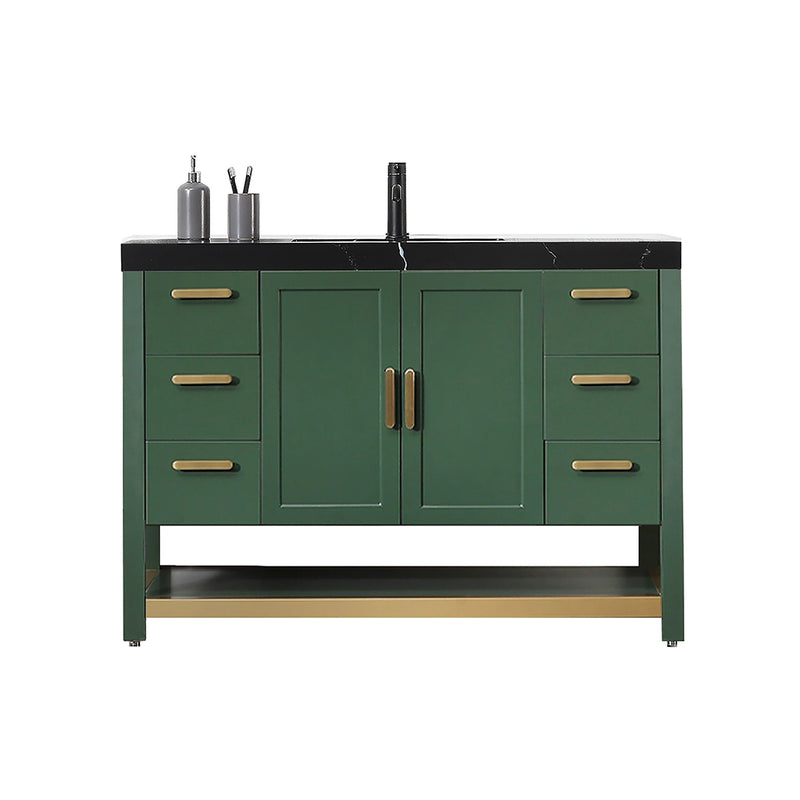 Winchester 6 Drawers And 2 Doors Bathroom Vanity with Black Quartz Sink - Floor Mount - 48" Wood/Forest Green