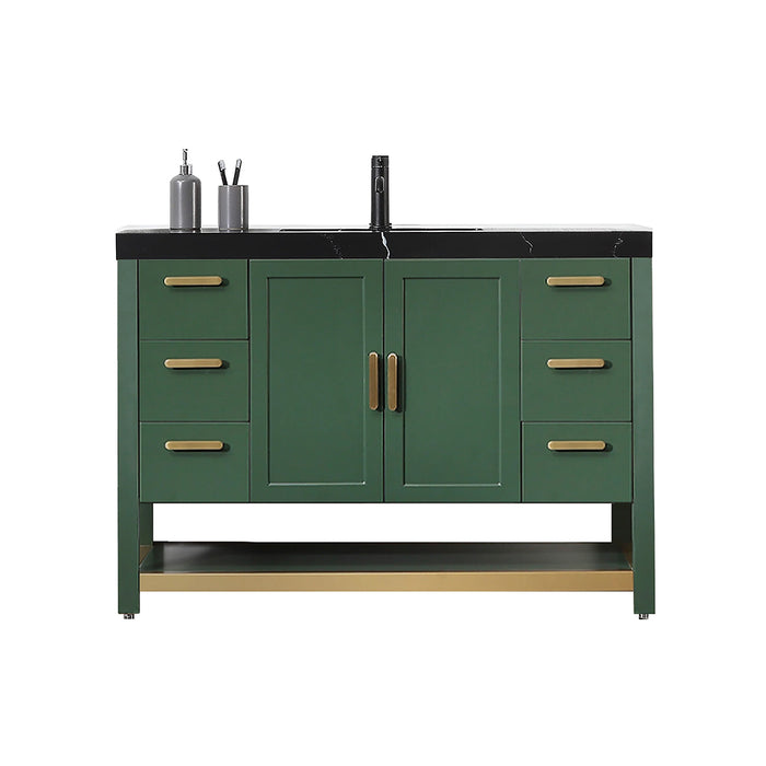 Winchester 6 Drawers And 2 Doors Bathroom Vanity with Black Quartz Sink - Floor Mount - 48" Wood/Forest Green