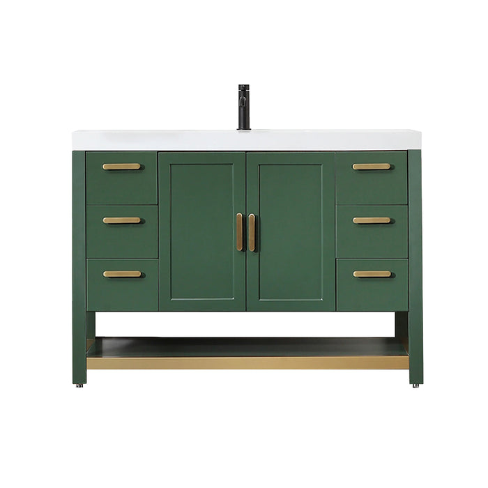 Winchester 6 Drawers And 2 Doors Bathroom Vanity with White Quartz Sink - Floor Mount - 48" Wood/Forest Green