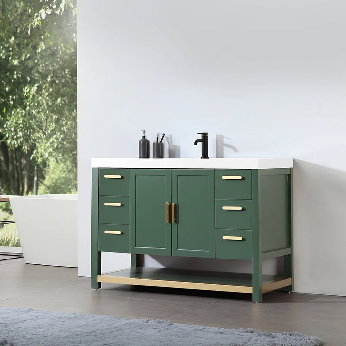 Winchester 6 Drawers And 2 Doors Bathroom Vanity with White Quartz Sink - Floor Mount - 48" Wood/Forest Green