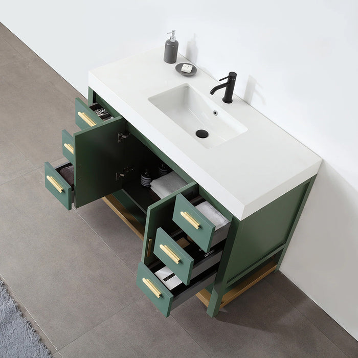 Winchester 6 Drawers And 2 Doors Bathroom Vanity with White Quartz Sink - Floor Mount - 48" Wood/Forest Green