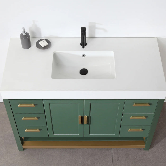 Winchester 6 Drawers And 2 Doors Bathroom Vanity with White Quartz Sink - Floor Mount - 48" Wood/Forest Green