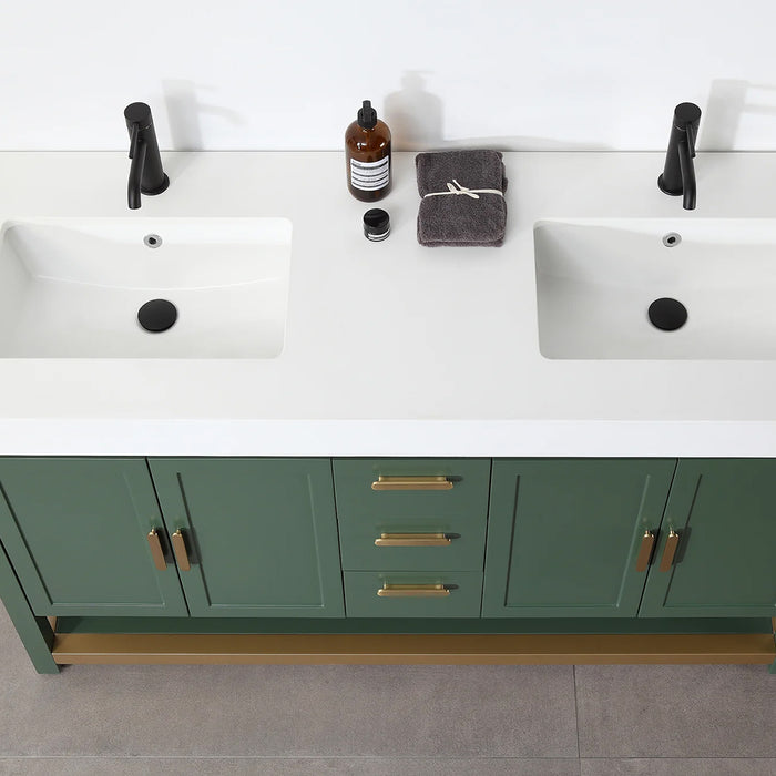 Winchester 3 Drawers And 4 Doors Bathroom Vanity with White Quartz Sink - Floor Mount - 60" Wood/Forest Green