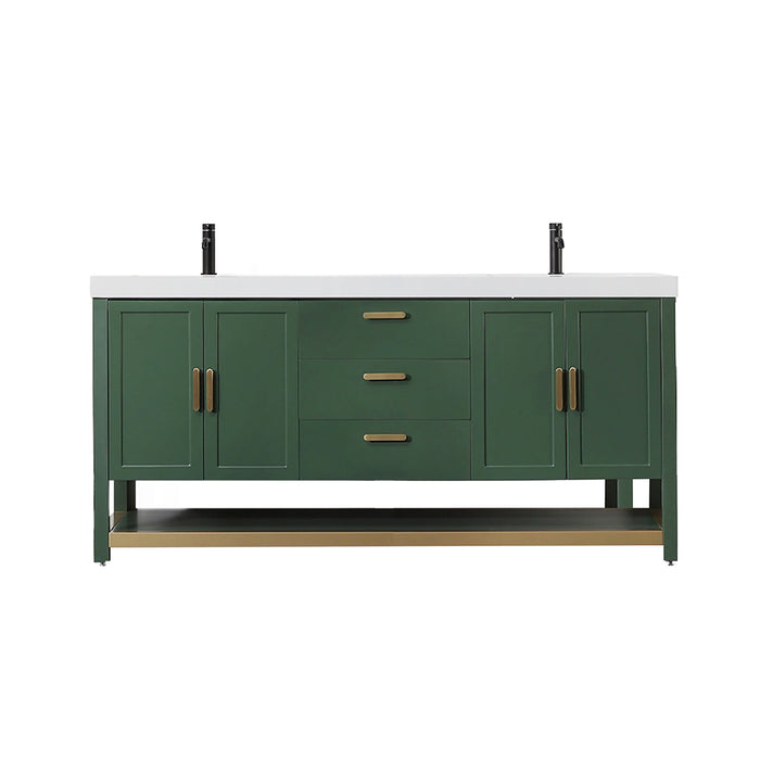 Winchester 3 Drawers And 4 Doors Bathroom Vanity with White Quartz Sink - Floor Mount - 72" Wood/Forest Green