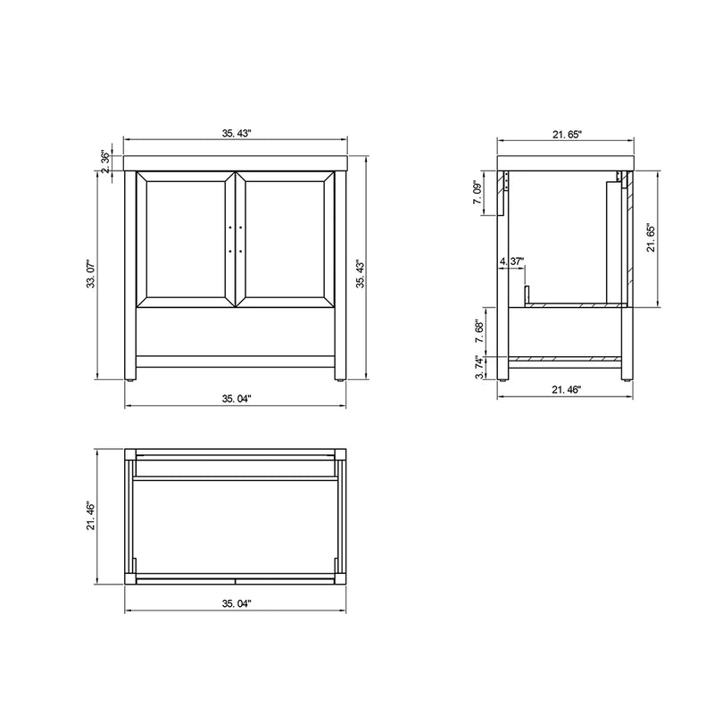 Winchester 2 Doors Bathroom Vanity with White Stone Sink - Floor Mount - 36" Wood/Forest Green