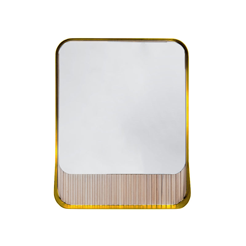 Flutti Standard Frame Surround/Shelf Vanity Mirror - Wall Mount - 23" Brass/Wood/Brass Powder Coated