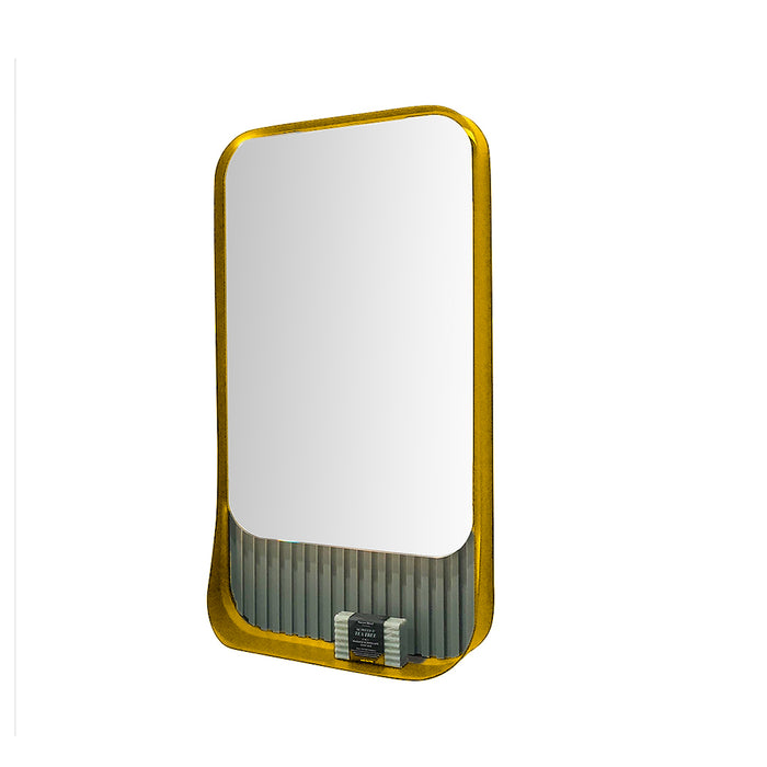 Flutti Standard Frame Surround/Shelf Vanity Mirror - Wall Mount - 23" Brass/Wood/Brass Powder Coated