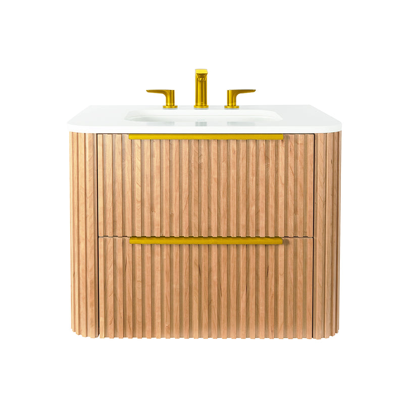 Flutti 2 Drawers Premium Bathroom Vanity with Solid Surface Sink - Wall Mount - 30" Wood/White Oak