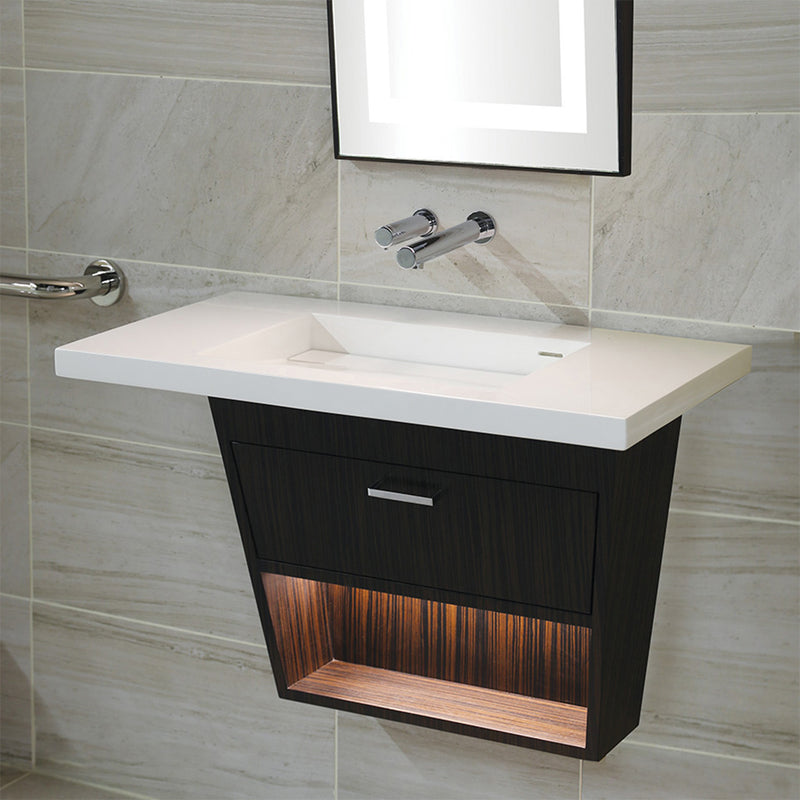 Libera 1 Door Standard Bathroom Vanity with LED Light and Integrated Vanity Sink - Wall Mount - 34" Wood/Natural Walnut