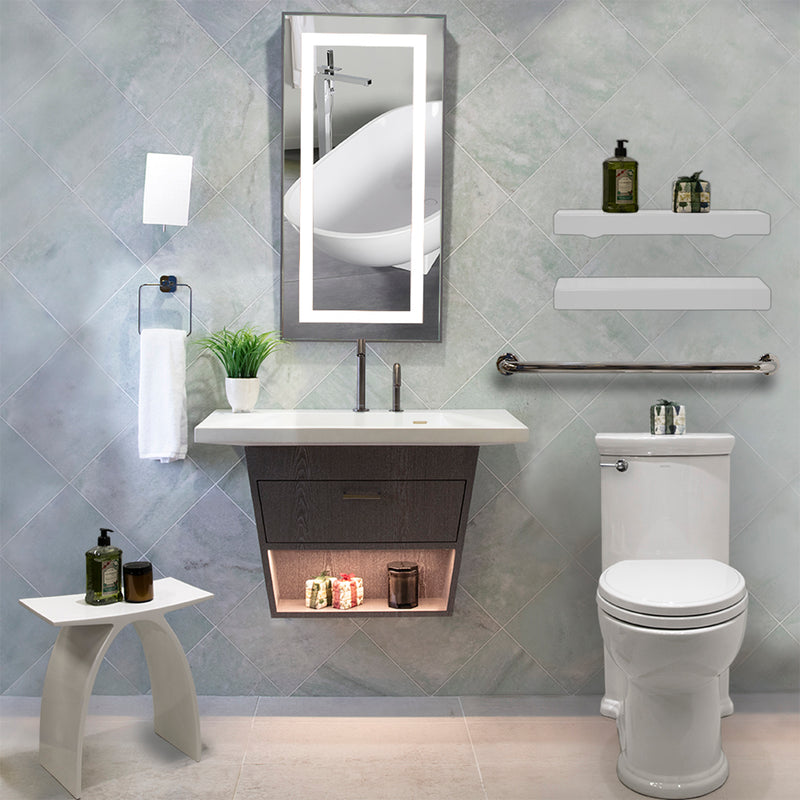 Libera 1 Door Standard Bathroom Vanity with LED Light and Integrated Vanity Sink - Wall Mount - 34" Wood/Natural Walnut