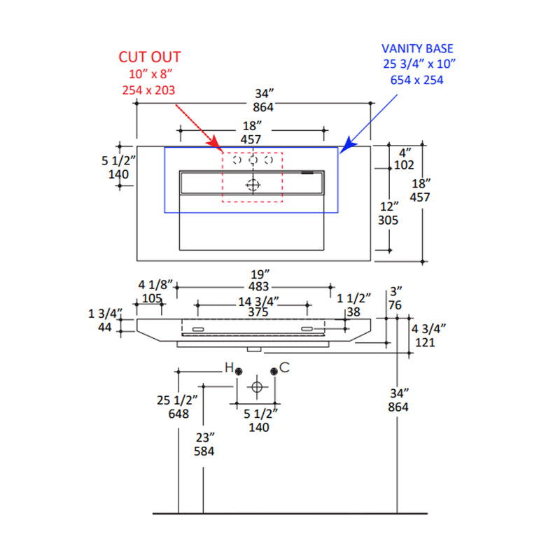 Libera 1 Door Standard Bathroom Vanity with LED Light and Integrated Vanity Sink - Wall Mount - 34" Wood/Natural Walnut