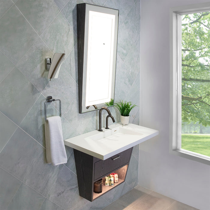 Libera 1 Door Standard Bathroom Vanity with LED Light and Integrated Vanity Sink - Wall Mount - 34" Wood/Natural Walnut
