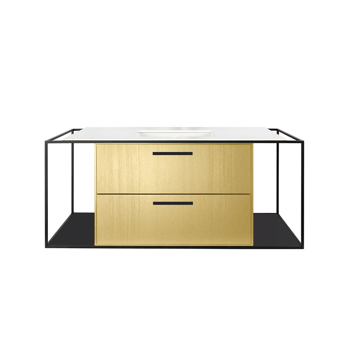 Linea 2 Drawers Premium Bathroom Vanity with Solid Surface Sink - Wall Mount - 48" Wood/Brass/Zest Paint/Matte Black