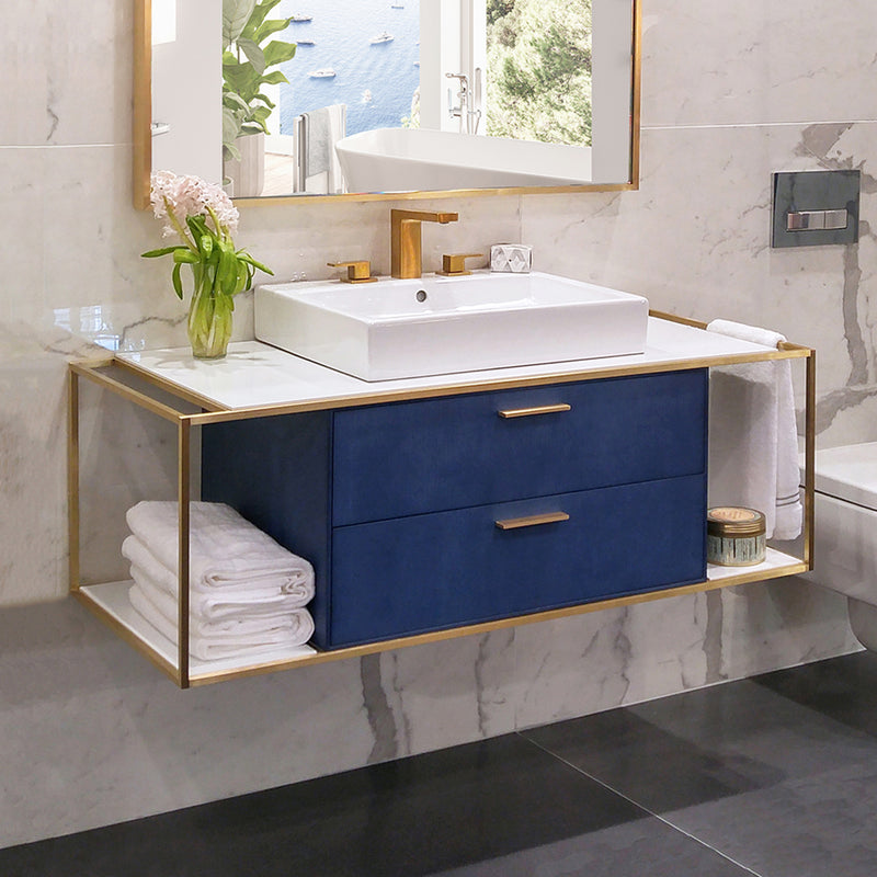 Linea 2 Drawers Premium Bathroom Vanity with Solid Surface Sink - Wall Mount - 48" Wood/Brass/Zest Paint/Matte Black