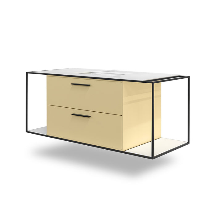 Linea 2 Drawers Premium Bathroom Vanity with Solid Surface Sink - Wall Mount - 48" Wood/Brass/Zest Paint/Matte Black