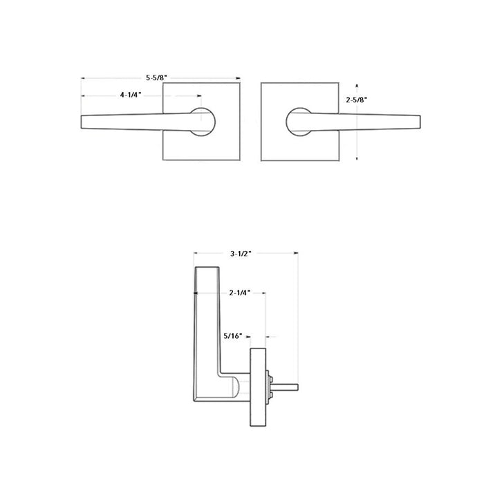 Princeton Square Half Dummy Door Leverset - Door Mount - 6" Zinc/Polished Chrome