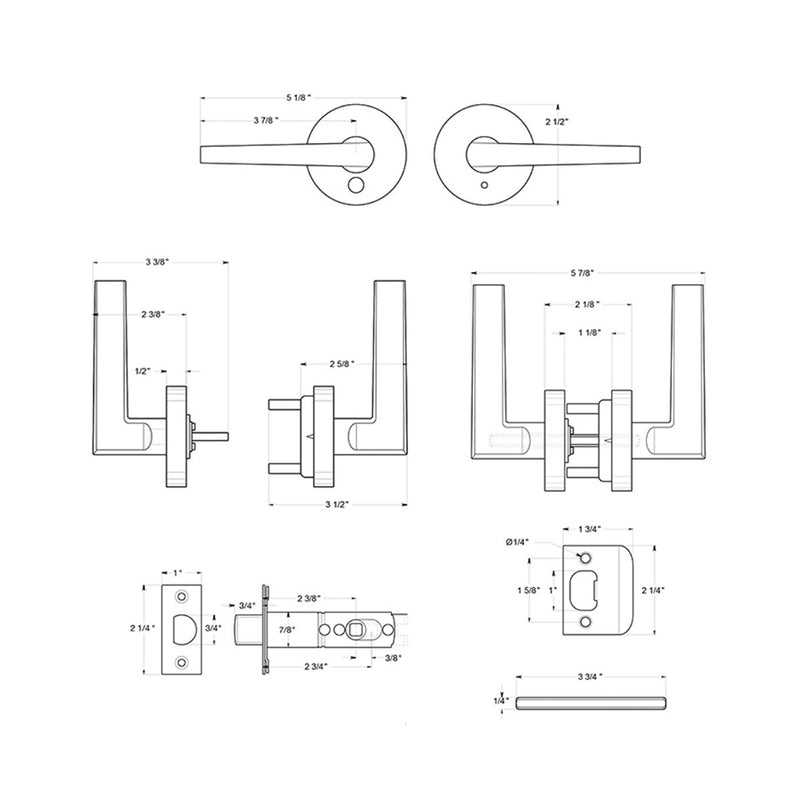 Princeton Passage Door Leverset - Single Hole - 5" Zinc/Brushed Nickel