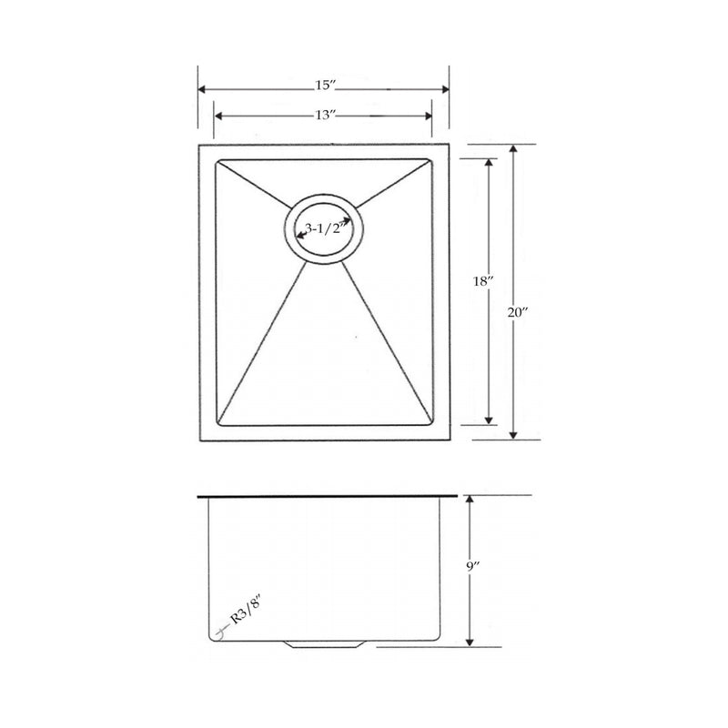 Universal Single Bowl Bar Sink - Drop-In Or Under Mount - 15" Stainless Steel/Matt Gold