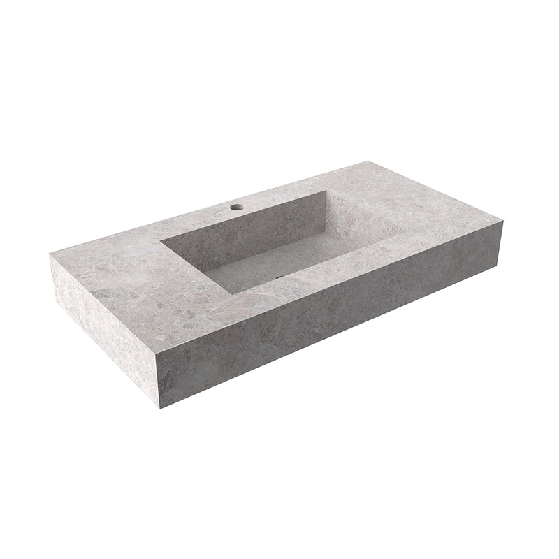 Miami 2 Drawers Bathroom Vanity with Tundra Grey Single Integrated Vanity Sink - Wall Mount - 36" Particle Board Laminated/Brown Wash