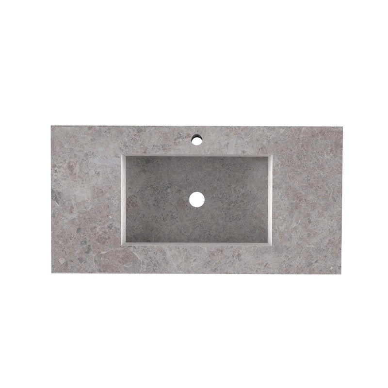 Miami 2 Drawers Bathroom Vanity with Tundra Grey Single Integrated Vanity Sink - Wall Mount - 36" Particle Board Laminated/Brown Wash