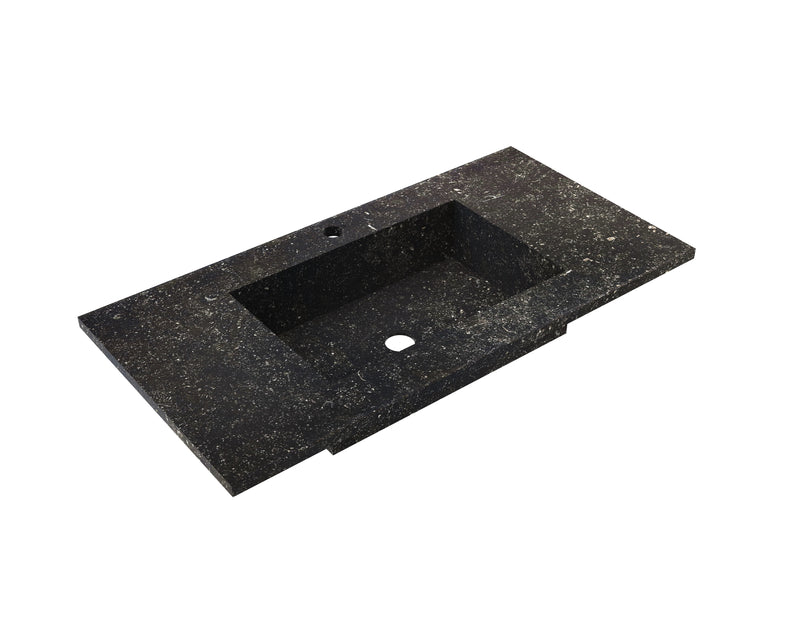Runway 2 Drawers Bathroom Vanity with Belgian Blue Single Integrated Vanity Sink - Wall Mount - 36" Mdf/Matt White