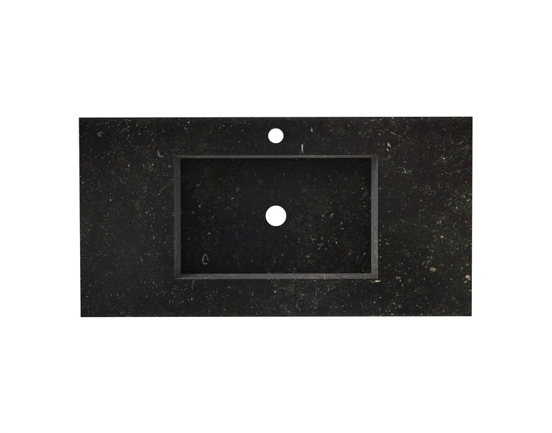 Runway 2 Drawers Bathroom Vanity with Belgian Blue Single Integrated Vanity Sink - Wall Mount - 36" Mdf/Matt White