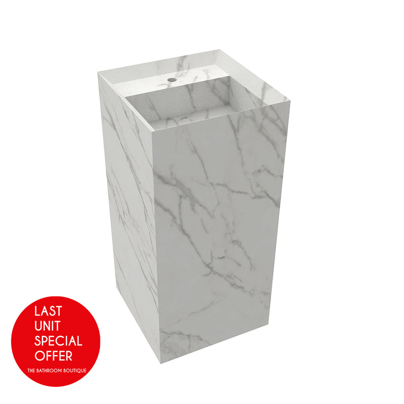 Monolito Square Pedestal Sink - Floor Mount - 35" Porcelain/Calacatta Silk - Last Unit Special Offer