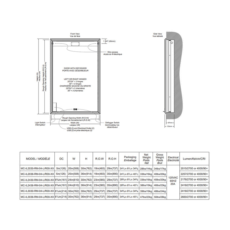 The Illusion 1 Door Right Hinged Lighted Medicine Cabinet - Recessed Mount - 24W x 36H" Glass/Polished Chrome