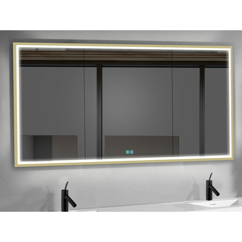 The Illusion 3 Doors Lighted Medicine Cabinet - Recessed Mount - 60W x 36H" Glass/Satin Brass