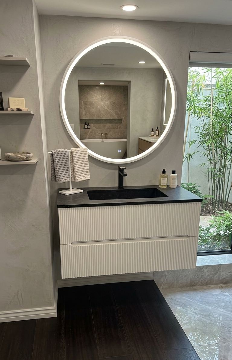 Runway 2 Drawers Bathroom Vanity with Belgian Blue Single Integrated Vanity Sink - Wall Mount - 36" Mdf/Matt White