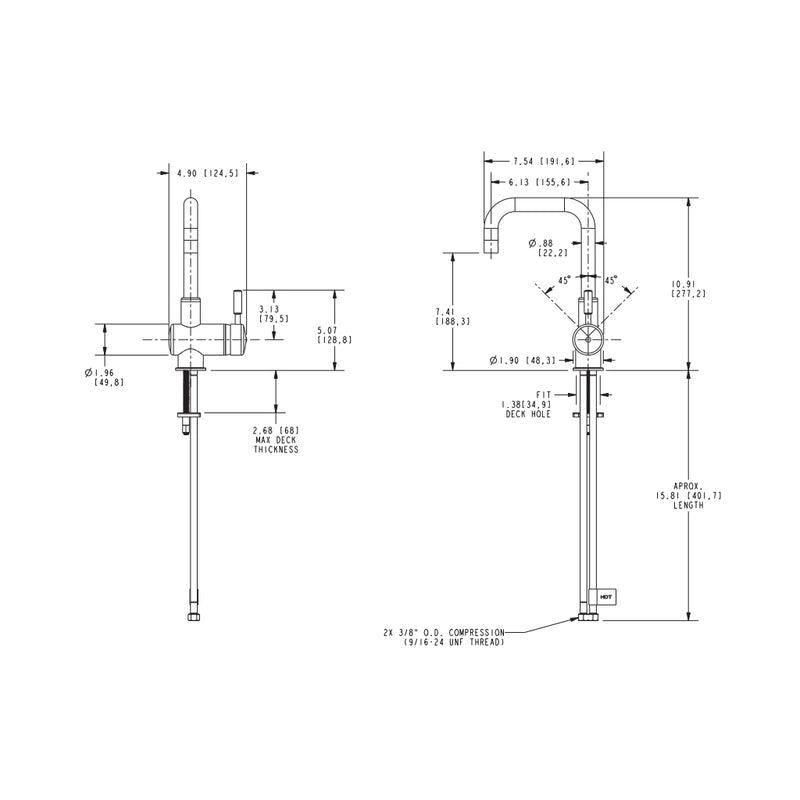 East Square Bar Faucet - Single Hole - 11" Brass/Flat Black