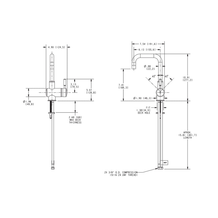 East Square Bar Faucet - Single Hole - 11" Brass/Matt White