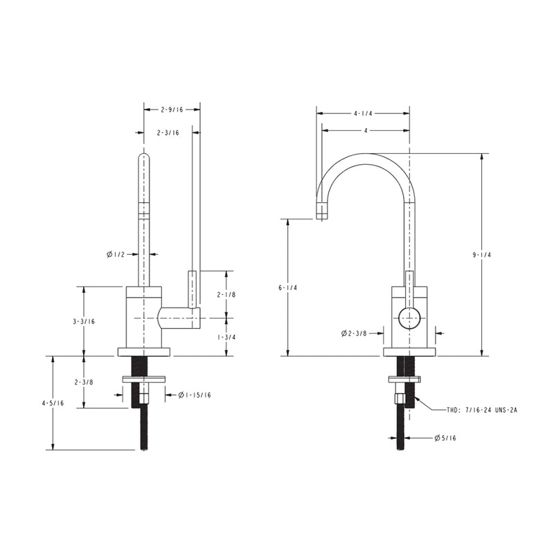 East Linear Cold Water Dispenser Kitchen Faucet - Single Hole - 10" Brass/Flat Black