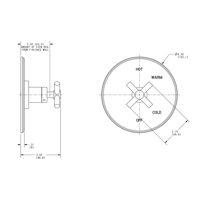 East Linear 1 Way Pressure Balance Shower Mixer - Wall Mount - 7" Brass/Flat Black