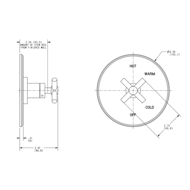 East Linear 1 Way Pressure Balance Shower Mixer - Wall Mount - 7" Brass/Stainless Steel