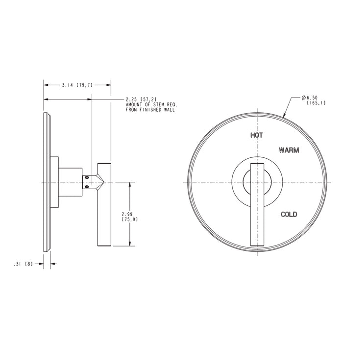 East Linear 1 Way Pressure Balance Shower Mixer - Wall Mount - 7" Brass/Polished Nickel