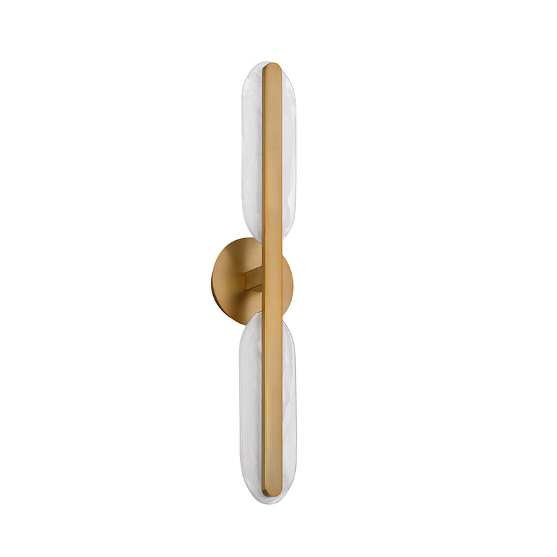 Avian 2 Round Led Light Fixture - Wall Mount - 28" Steel/Glass/Brushed Brass