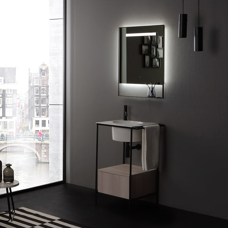 Castore Rectangular Lighted Led Vanity Mirror - Wall Mount - 20W x 32H" Aluminum/Glass/Black